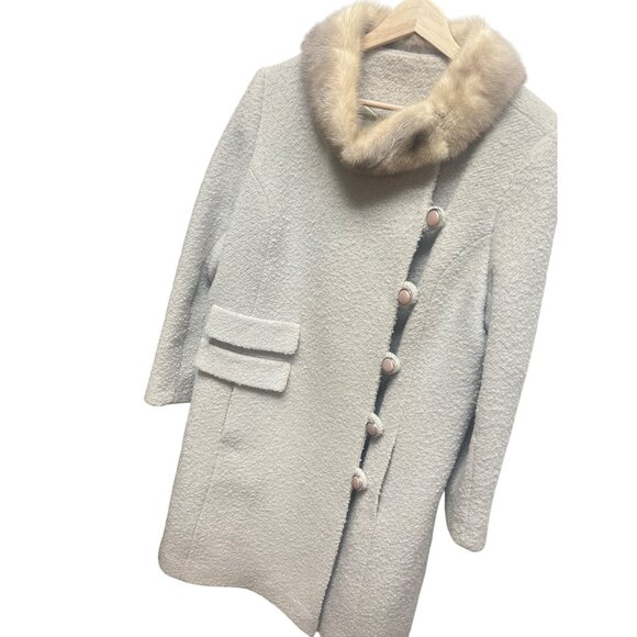 Winkleman's Vintage 50's Ivory White Wool Coat with Fur Collar - Picture 1 of 10